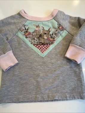 Supayana Handmade Organic Cotton Grey & Pink Woodland Animal Pullover Sweatshirt